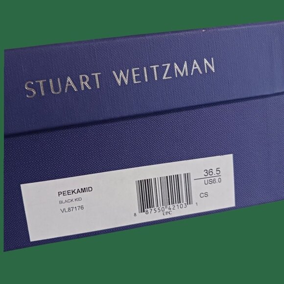 Stuart Weitzman Peekamid Black Leather Pointed Toe Heels Bow Detail 36.5/6 - Picture 3 of 15